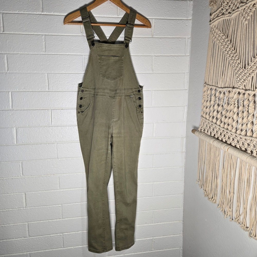 BoohooMAN Denim Bib Overalls Medium Olive Slim Fit‎ Workwear Streetwear Granola